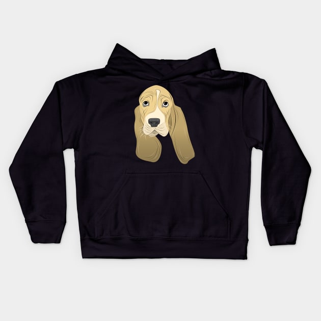 cute basset hound puppy face Kids Hoodie by dwalikur